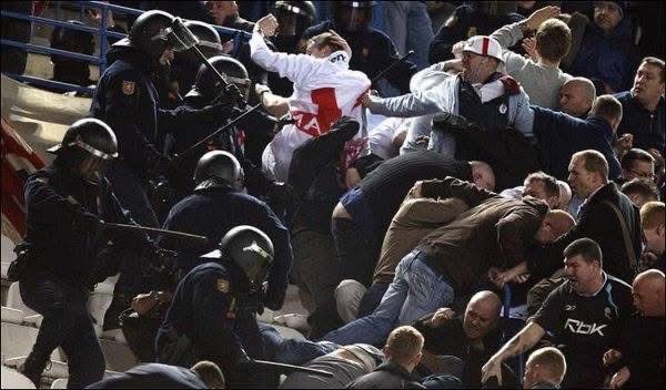 Awaydays23's tweet photo. ON THIS DAY 2008: Bolton Wanderers at Atletico Madrid with violent clashes with the police in the stands #BWFC https://t.co/zhNrRQrFoh