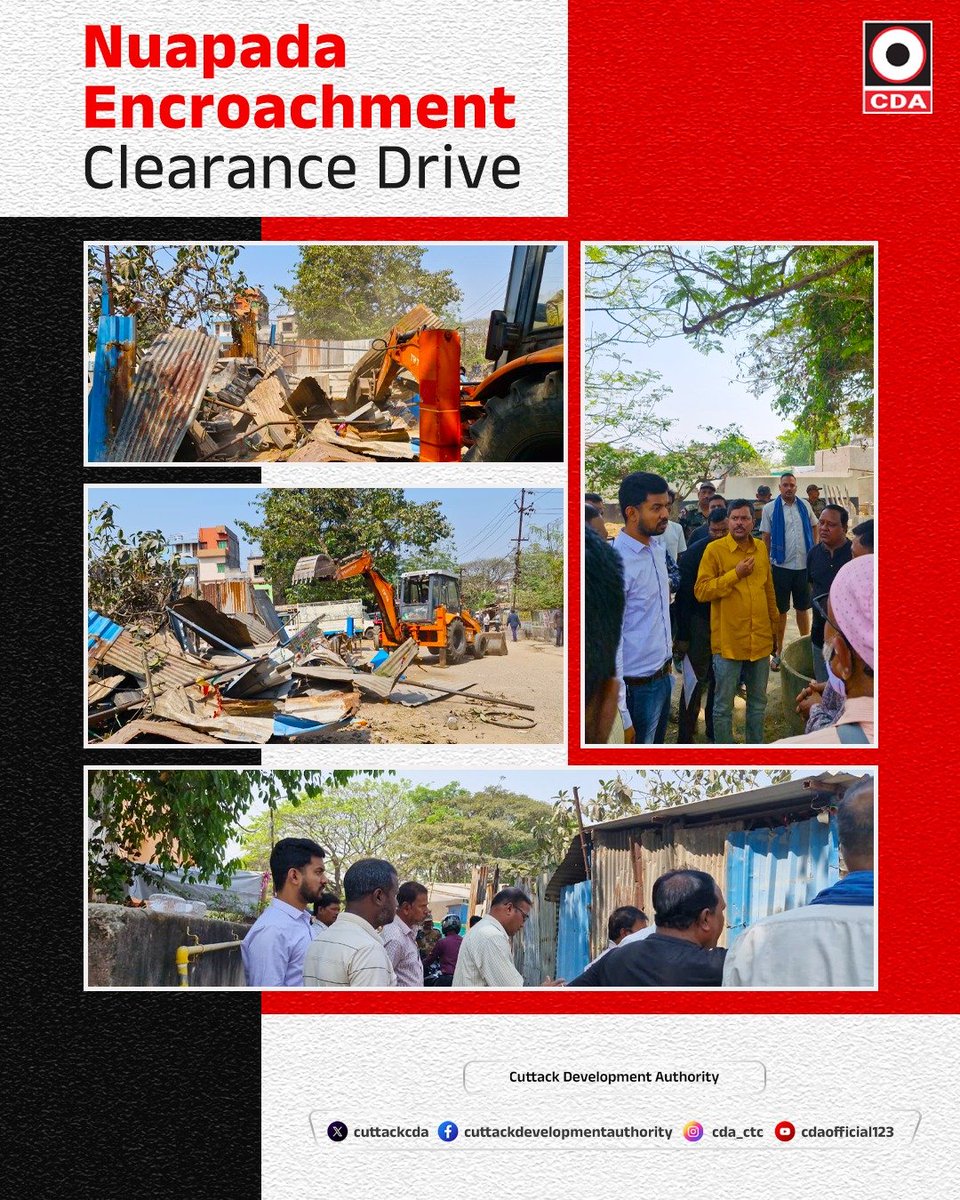 The encroachments at the Nuapada area were removed by the #CDA Enforcement Team in the presence of the Sadar Tehsildar, Revenue Inspector (RI) staff, police force, and C-DEF as part of grievance compliance measures. The action aims to restore public space, ensure proper land