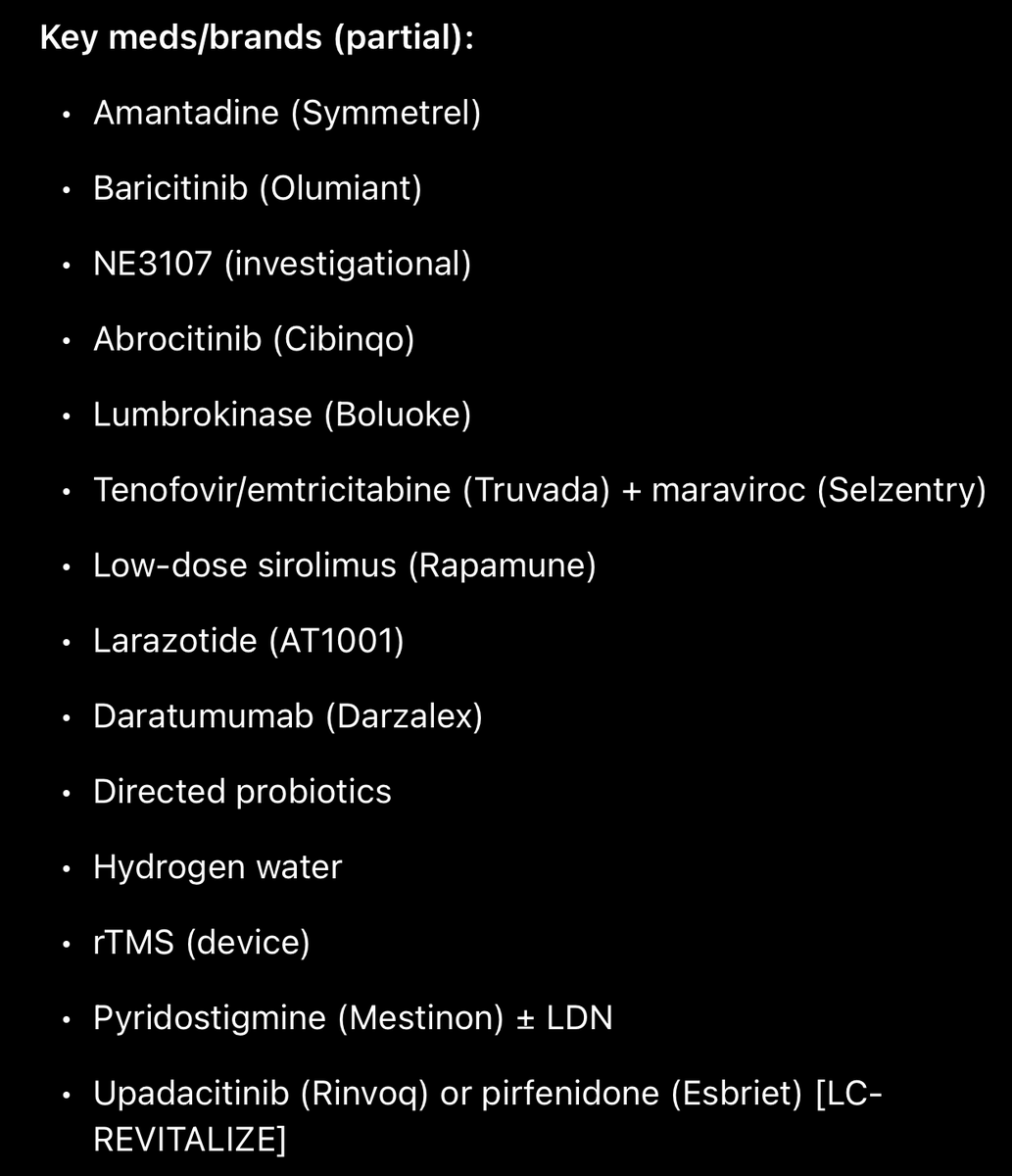 Asked grok for the current Long COVID &amp; ME/CFS trials &amp; holy shit, these all suck. 5 years into the pandemic &amp; 50 years into ME... what are we even doing here?

I mean, Lumbrokinase lol. Dara works for an autoimmune subset, pirfenidone might be interesting, but that's about it