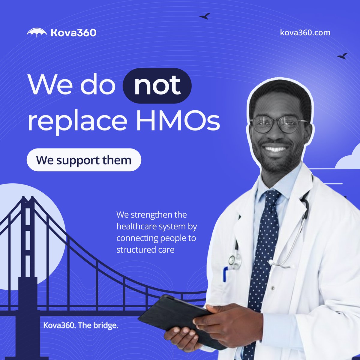 _kova360's tweet photo. Let’s be clear: We are not an HMO. We are the bridge that connects you to them. 🌉

At Kova360, we don’t replace the healthcare system—we strengthen it. We’re making quality health insurance a reality for everyone.

Learn more: https://t.co/69nOVjn6DL 🚀 https://t.co/bWjcxGQjUR