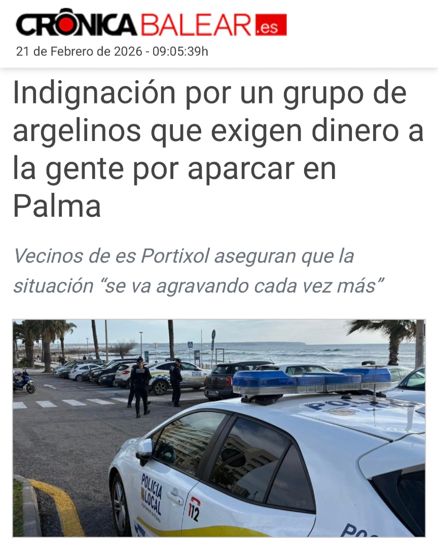 ‼️Un grupo de ARGELINOS extorsiona a los vecinos de Es Portixol cobrando por aparcar en un parking público.

Inmigración ilegal y degradación: o pagas o te dañan el coche.

Expulsión inmediata para quienes vienen a delinquir y extorsionar. 🇪🇸🚨