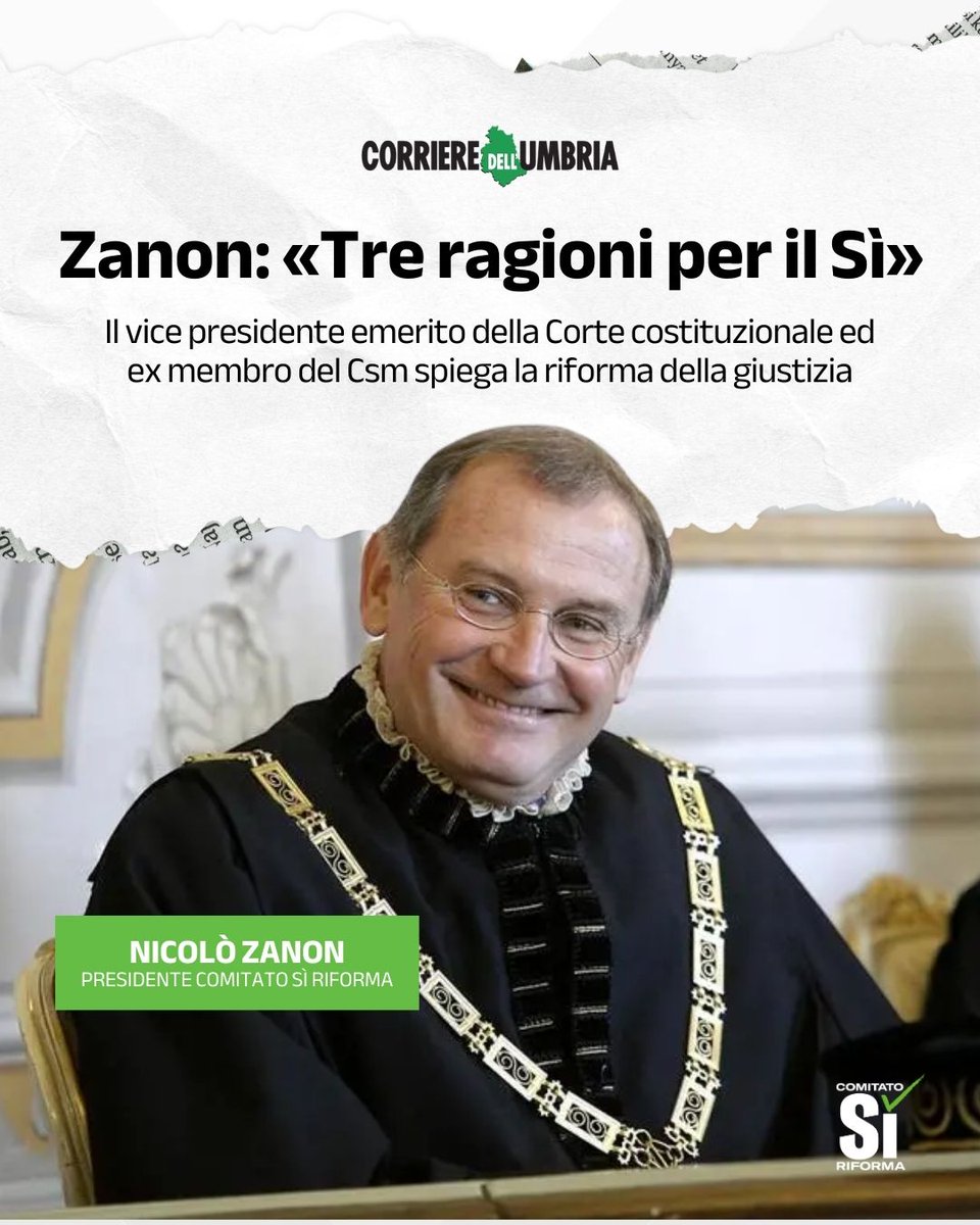 #Zanon, ospite ieri a Perugia per il convegno “La riforma costituzionale e la magistratura”, al <a href="/CorriereUmbria/">Corriere dell'Umbria</a>  spiega 3 ragioni per il Sì alla riforma: separazione delle carriere, sorteggio al Csm e Alta Corte disciplinare.
#SìRiforma #referendum #giustizia #magistratura