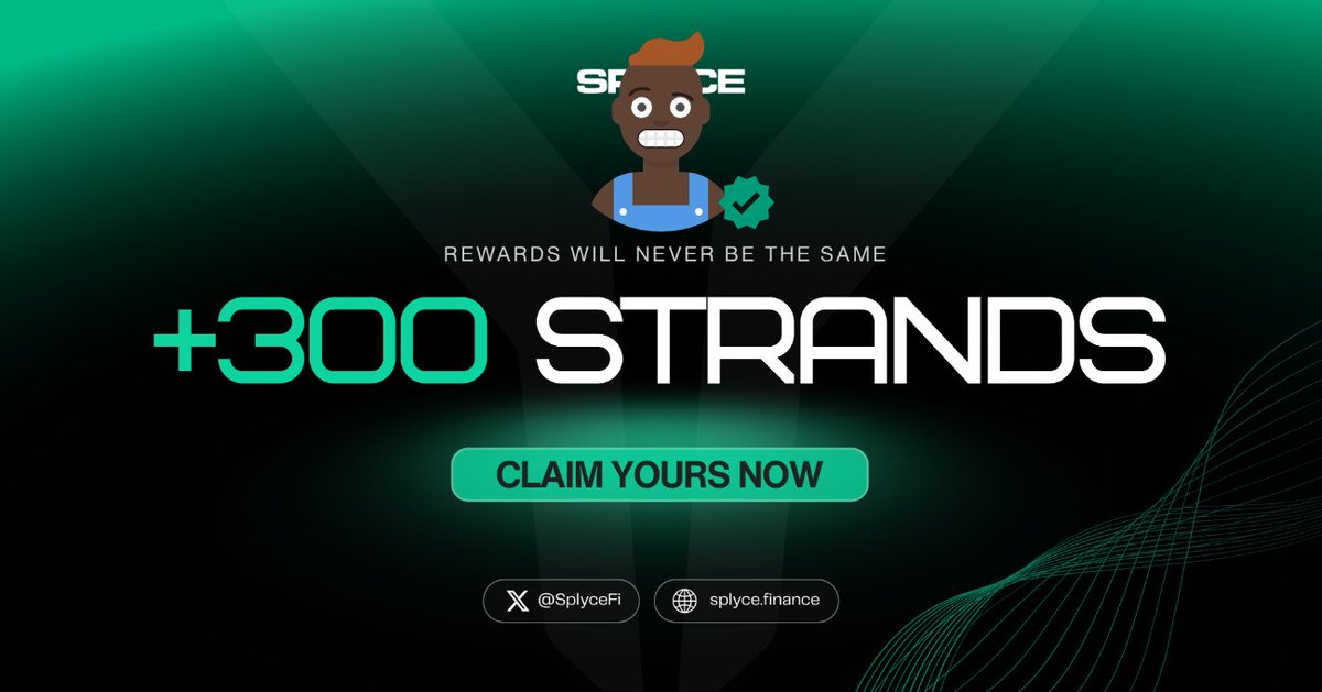 300 Strands claimed. 

Real-world yield is coming to Solana with <a href="/SplyceFi/">Splyce Finance</a> 

Feels good to be early.

Your turn: solana.splyce.finance/rewards?ref=21…