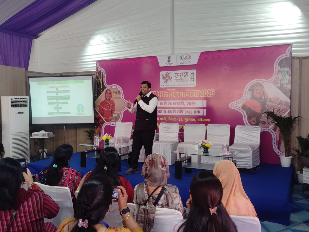 Training on Natural farming certification to Krushi Sakhis /women Entrepreneurs dated on 21.02.2026 in SARAS Ajeevika Mela 2026 at Gurugram by Dr.srinivasamurthy R ,JSO,NCONF, GHAZIABAD