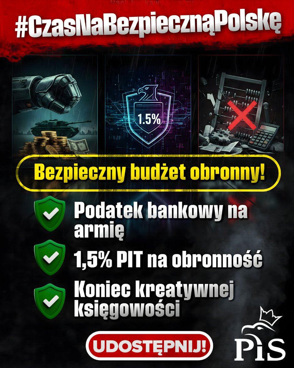 🛡️ Silna armia zaczyna się od stabilnych pieniędzy. Nie od haseł, tylko od realnych źródeł finansowania. 👇 To są konkretne rozwiązania, które wzmacniają bezpieczeństwo państwa. #CzasNaBezpiecznąPolskę
🔔 Udostępnij, jeśli chcesz silnej i bezpiecznej Polski.