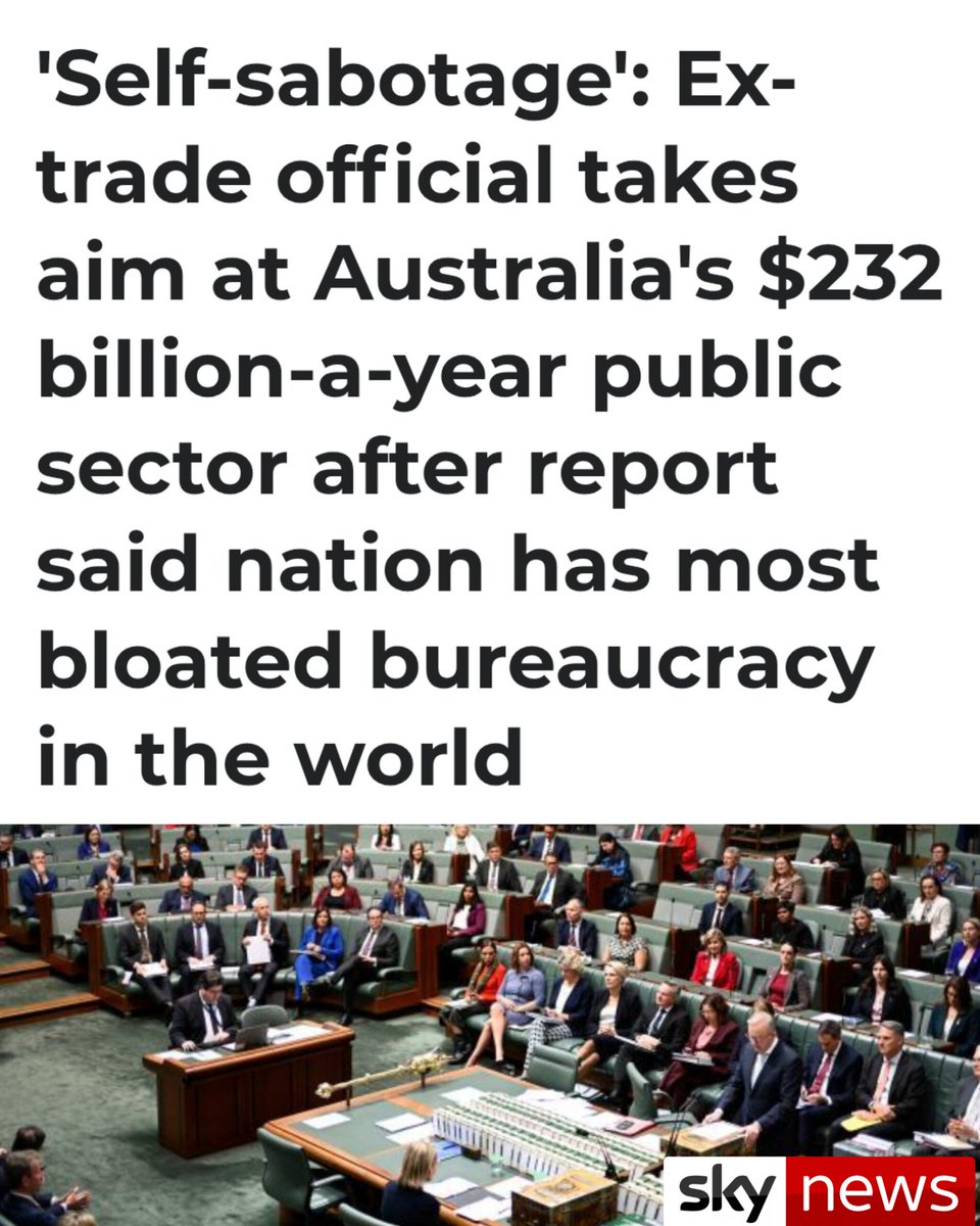 According to the ex-NSW Senior Trade and Investment Commissioner for Japan and Korea,  Michael Newman:

🇦🇺 Australia has 140 public servants to every 1,000 people

🇯🇵 Japan has 38 per 1,000 people.

🇦🇺 Employs 2.5 million bureaucrats, costing us $232 billion a year. 

🇯🇵 Has five