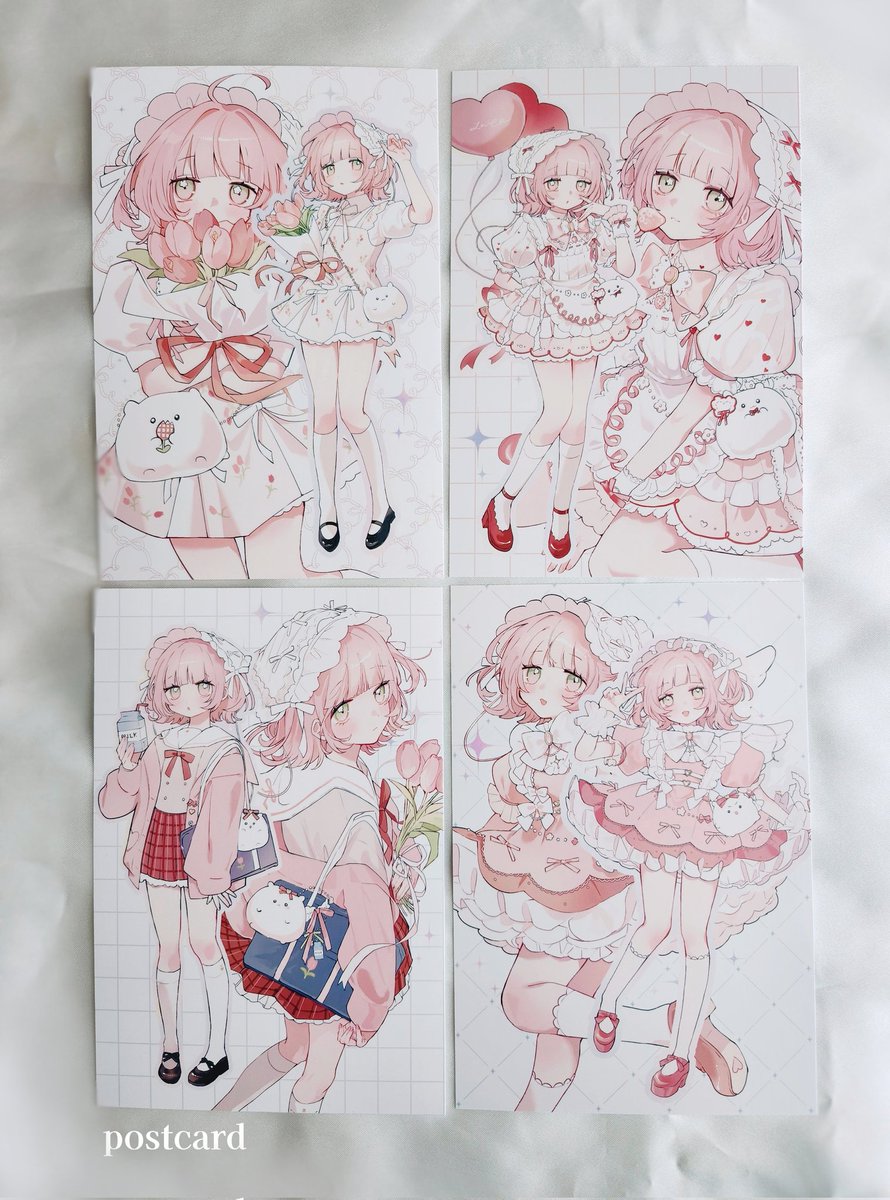 🌷.*ポストカード
こちらのデフォルト衣装、バレンタイン衣装、セーラー服、魔法少女衣装の全4種類のポストカードを各100円にてご用意しております!印刷もとっても綺麗に仕上がってます🫶🐹💓
#COMITIA155 #コミティア155