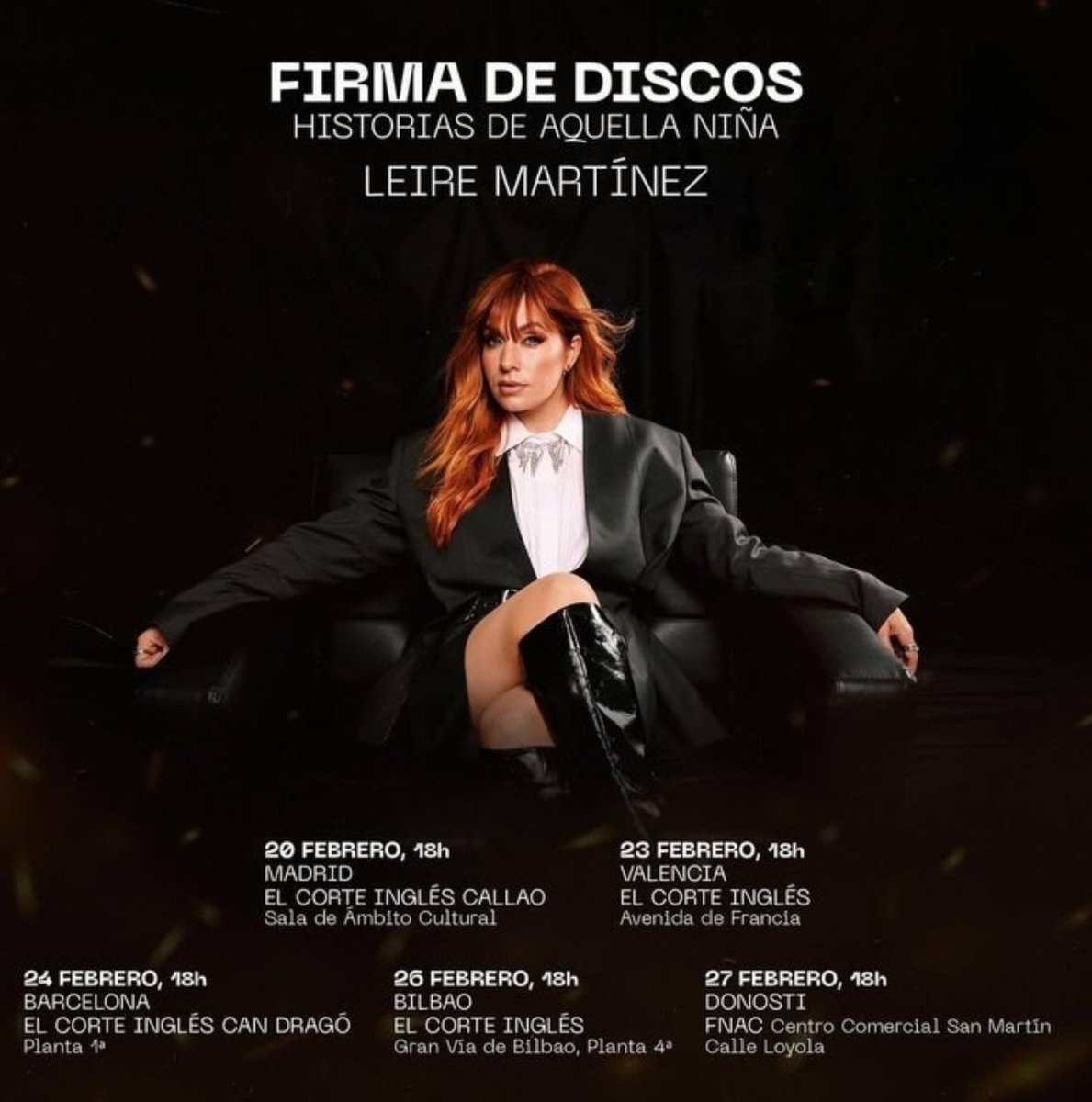 ¡VALENCIA!
Leire estará el lunes firmando #Historiasdeaquellaniña en El Corte Inglés de Avenida de Francia.

¡No faltéis! 📀 📀 📀
