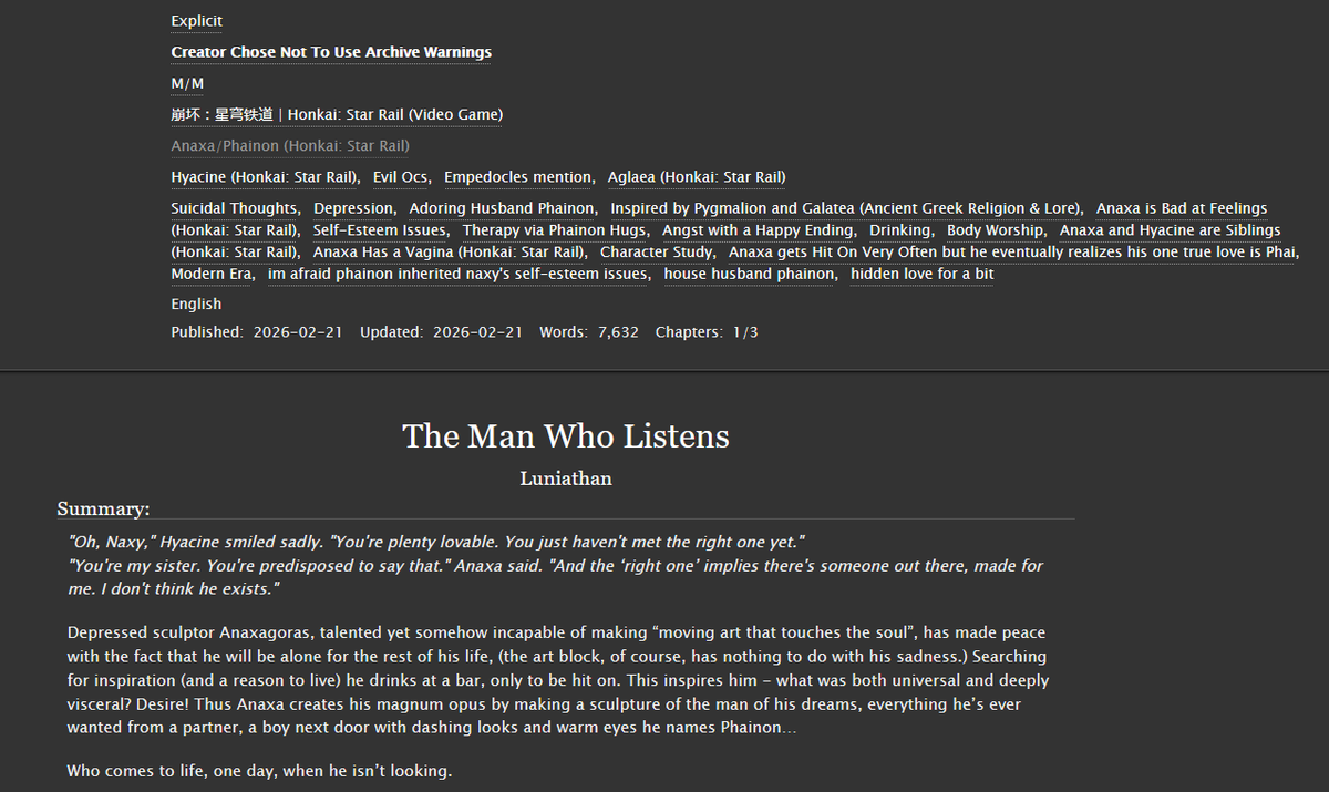 HELLO AGAIN PLEASE ENJOY MY SECOND ENTRY FOR THE #phainaxaminibang !!
this is a pygmalion/galatea phnx ☀️🌿 au, where naxy makes phai, a sculpture, who comes to life to love him! 
special thanks to <a href="/nautikalmiles/">jc🧈 comms open!</a> for their BEAUTIFUL ART and <a href="/yooncheesy/">cheesypotatoes</a> for moderating! link below!