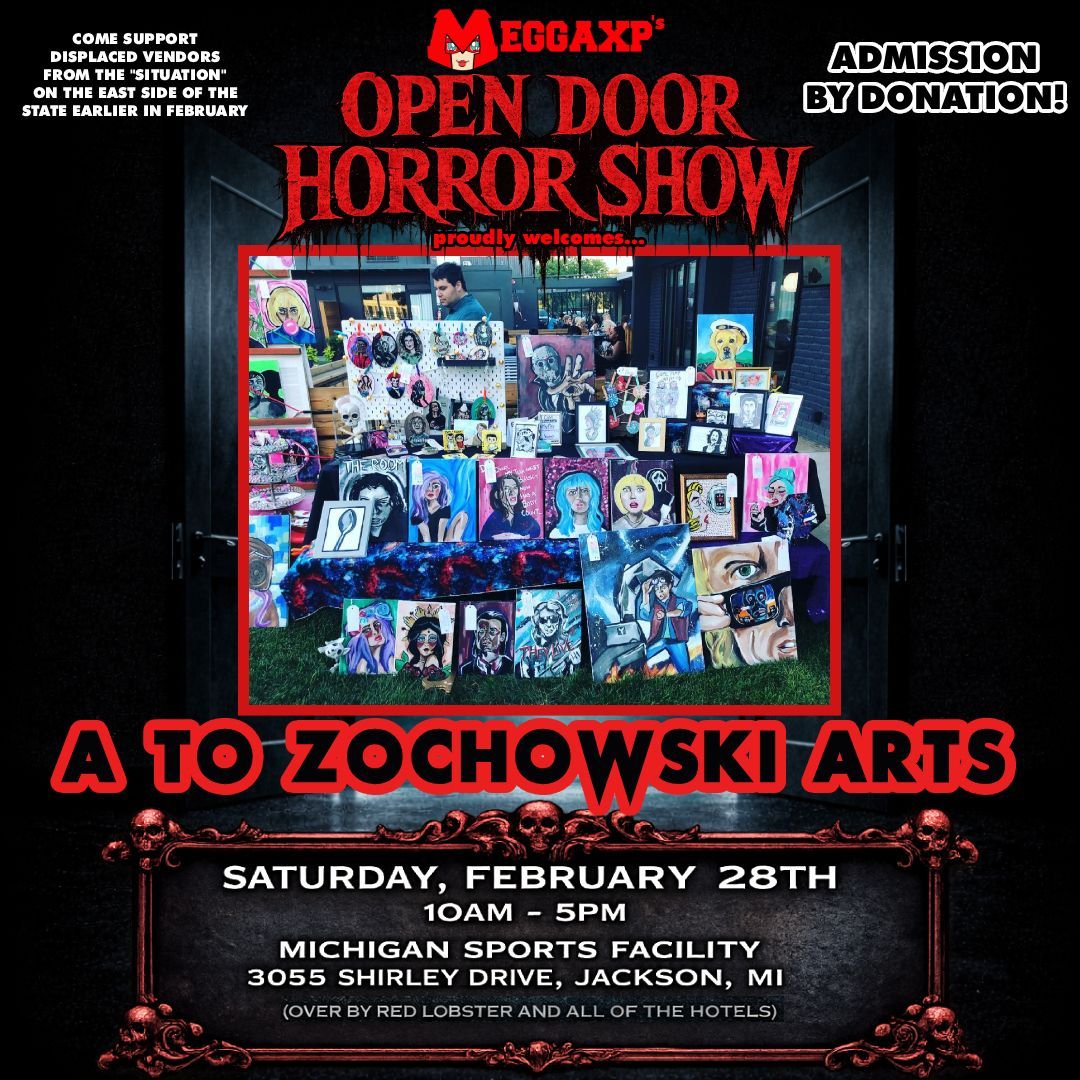 We have BIG news, people!  One of our absolute favorite vendors who was unable to make Blood Bash 2026 will be joining us for MeggaXP's "Open Door" Horror Show! Supporting Displaced Vendors! on February 28th!!!

A to Zochowski Arts!!!

You can see more at:
facebook.com/share/1GY7S9Sn…