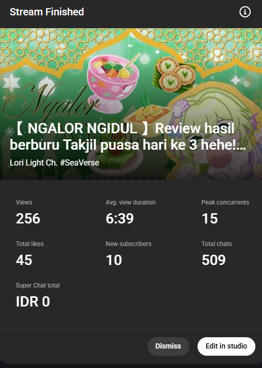 Otsuraito!

Makanan hari ini sangat enak, kurang es buah aja sih. wkwkwkwk thanks buat kalian yang sudah menemani waktu ngabuburit hari ini dan berbagi playlist!

Tikum: youtube.com/live/qJqc-B2rn…