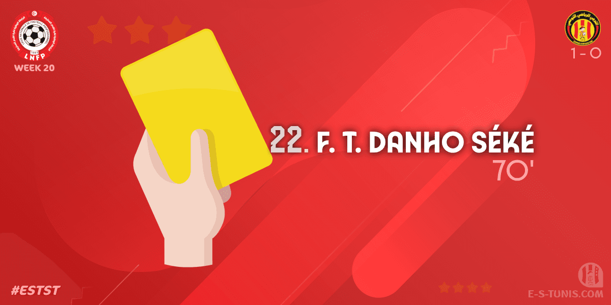 ESTuniscom's tweet photo. ⏱ 70' | #Ligue1Tn🇹🇳 Week 20 #ESTST | @ESTuniscom 1⃣-0⃣ #StadeTunisien : 🟨 F. T. Danho Séké (EST) is booked / بطاقة صفراء / Carton jaune https://t.co/yHMEJhEcG9