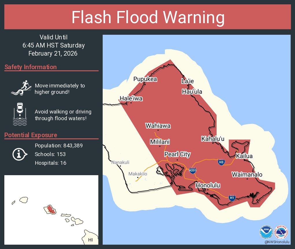 Flash Flood Warning including Pearl City HI, Kailua HI and  Waipahu HI until 6:45 AM HST