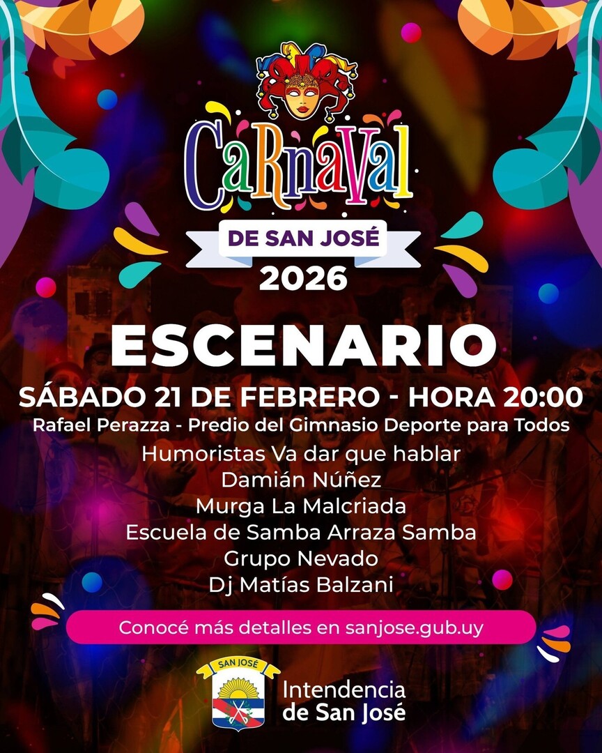 🎭 Continúan este fin de semana la actividades de Carnaval en diferentes puntos del departamento y de "Verano Musical" en el marco de Verano en San José 2026.
✅ Visión Ciudadana instagr.am/p/DVBZTCFFAVa/