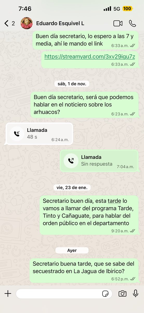 Desde el 28 de diciembre el secretario de gobierno <a href="/NegritoEsquive/">Eduardo Esquivel López</a>, no me responde, solo porque dije que su mayor inocentada del 2025, fueron las lanchas para la ciénaga de Zapatosa. Muy delicado el funcionario. Si llega a gobernador…….. Mejor no digo na, no se vaya a quebrar