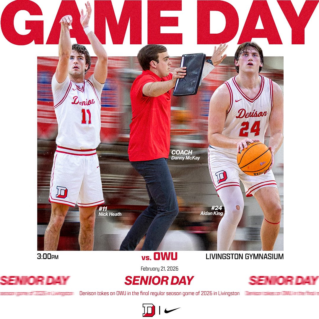 TODAY IS SPECIAL… here’s why 👀

- Alumni Day. We can’t wait to have so many of our favorite Big Red back on campus🙏🏻
- Senior Day. It’s time to celebrate our 3 for all they have done ✅
- BACK TO BACK NCAC CHAMPIONS 💍 

Show out Big Red Nation🔥

📺: northcoastnetwork.com/denison/?B=358…