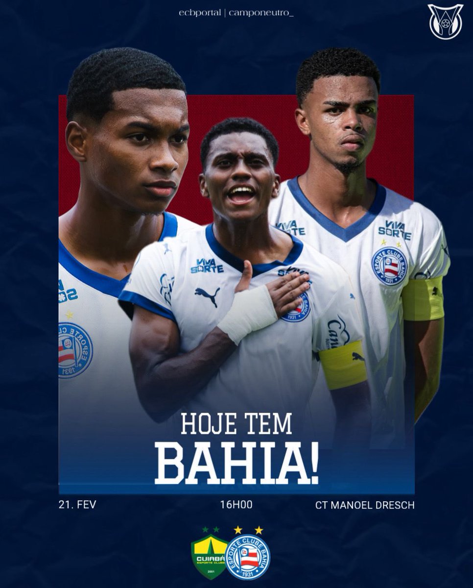 _CampoNeutro's tweet photo. Hoje tem estreia dos #PivetesDeAço no Brasileirão Sub-20! 🔥🇳🇱

Bahia encara o Cuiabá às 16h, no CT Manoel Dresch.

📺 TV Cuiabá

@BaheaRetweets 

#Bahia #ECBahia #Bahea #CuiabaEC https://t.co/0yw41muixB
