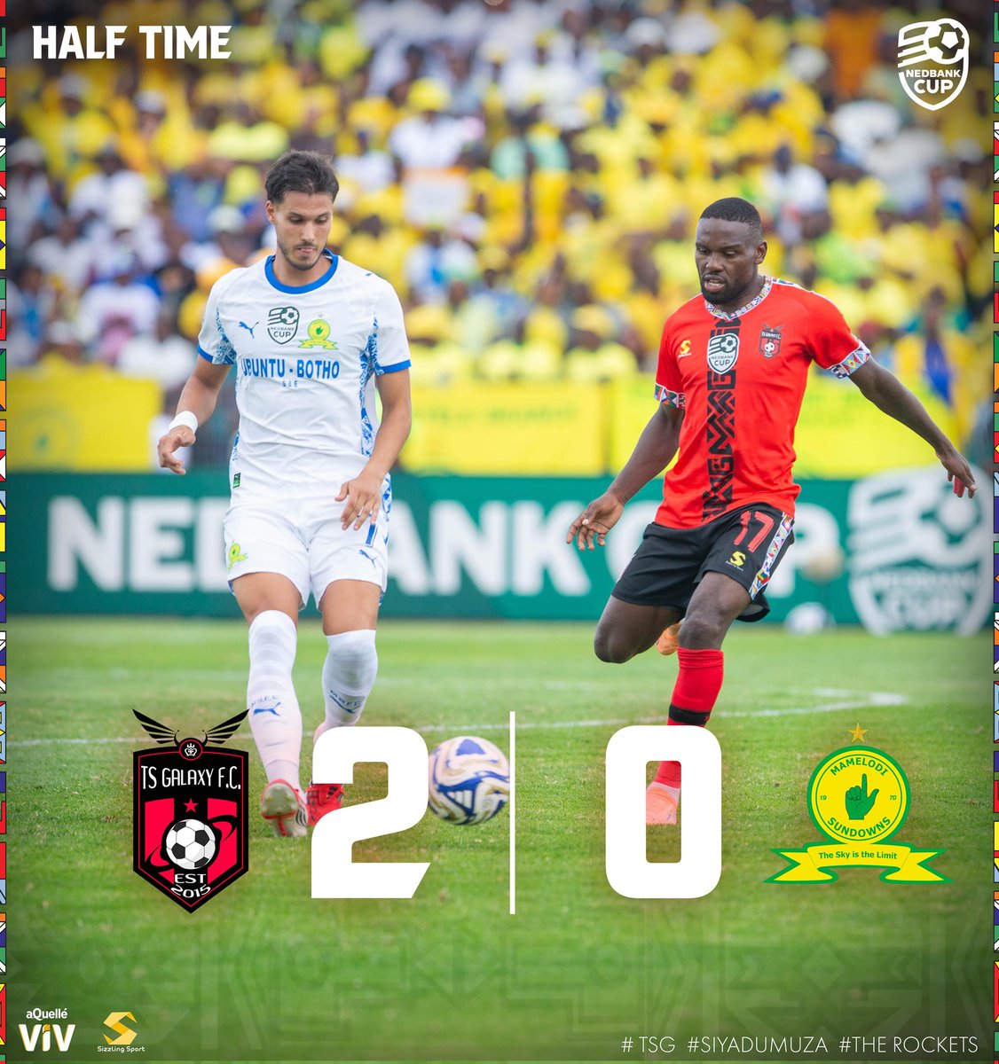 TSGALAXYFC's tweet image. Leading 2-0 at halftime! The fight isn’t over yet. 💪⚽️🚀

@aQuelle @aQuelleViV

#Siyadumuza 
#TheRockets
#TSG
