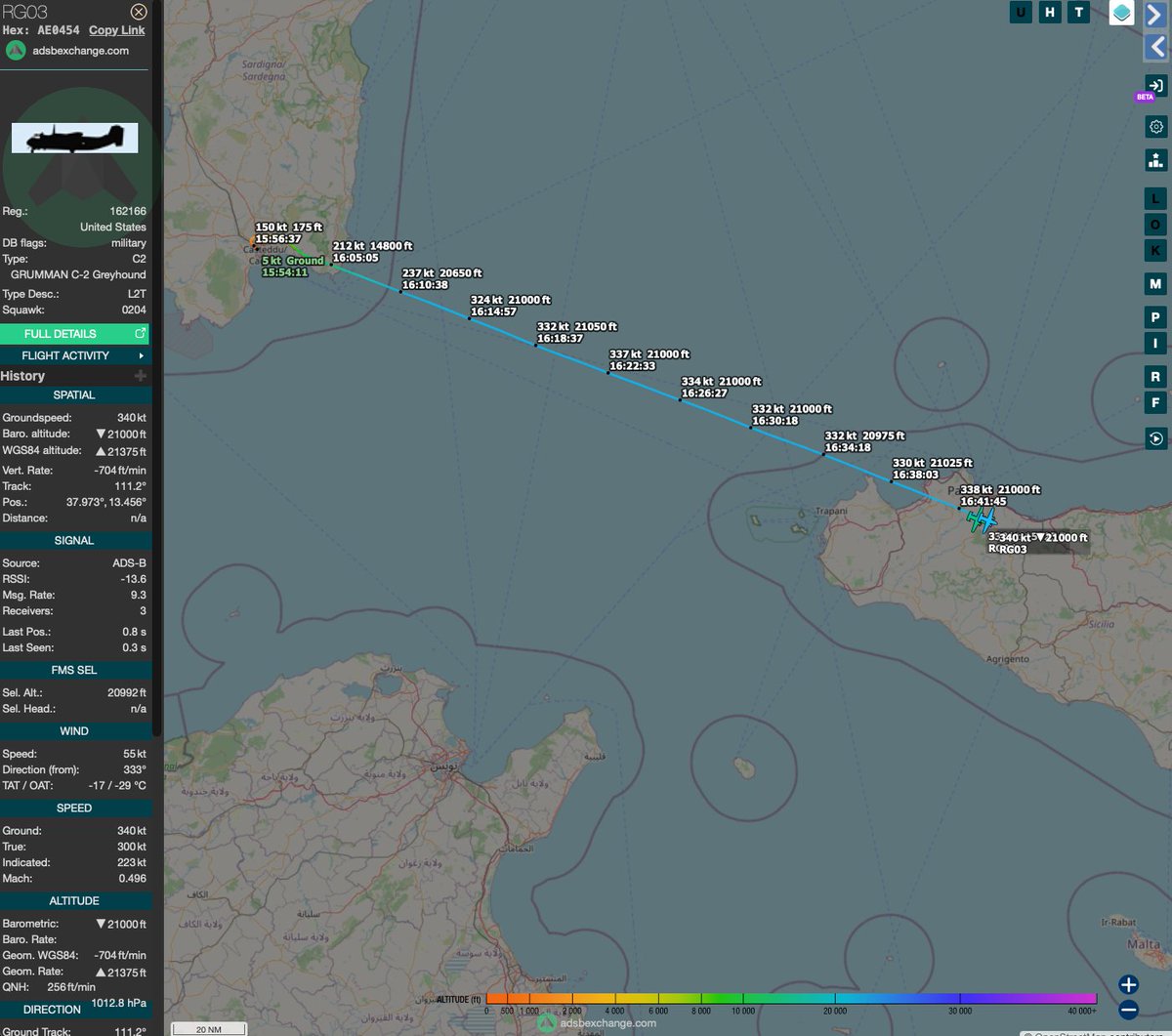 hey_itsmyturn's tweet image. Well well well, 
We have CVN-78 (USS Gerald R. Ford)'s Greyhounds (162162 | AE0454 CS RG03 &amp;amp; 162157 | AE0451 CS RG04) (VRC-40) up from Cagliari HDG SE 

#USN 🇺🇸  
#CVN78