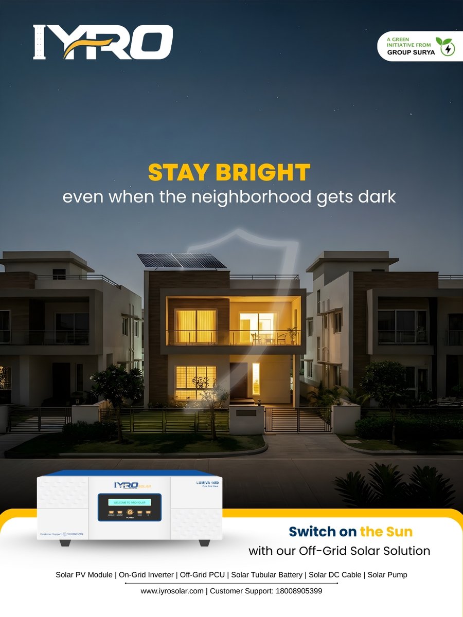 IyroSolar's tweet photo. 🌙✨ Stay Bright, Even When the Neighborhood Goes Dark

Power cuts shouldn’t stop your comfort. With IYRO Solar Off-Grid Solutions, your home stays illuminated and protected — day or night.

Enjoy uninterrupted power, lower electricity costs, and complete energy independence. https://t.co/5jQ3hslq89