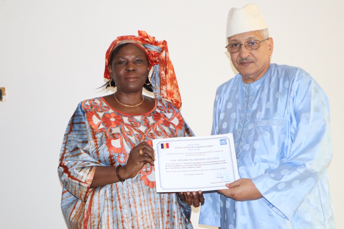 FrancisUNDP's tweet photo. 2 years+ of work by the #DDR Commission is paying dividends.  #DDR in Tchad made measured and important gains last week with a 3-day sensitization workshop with the 🇹🇩 Defense &amp; Security Forces on their role and responsibilities.  🙏🇨🇭🇺🇳 &amp; partners. https://t.co/vGVolWWyvx