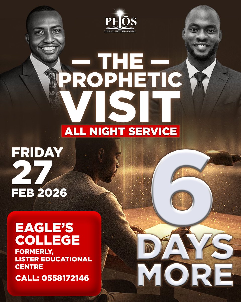 thephoschurch's tweet photo. ARE YOU READY FOR WHAT IS COMING?!🔥
Only 6 more days until our PROPHETIC VISIT ALL-NIGHT SERVICE. It is a night you cannot afford to miss out on this encounter. Invite a friend and a loved one.

#ThePropheticVisit #TPV 
#AllNightService 
#PhōsChurchInternational https://t.co/RoI2K9ljWD