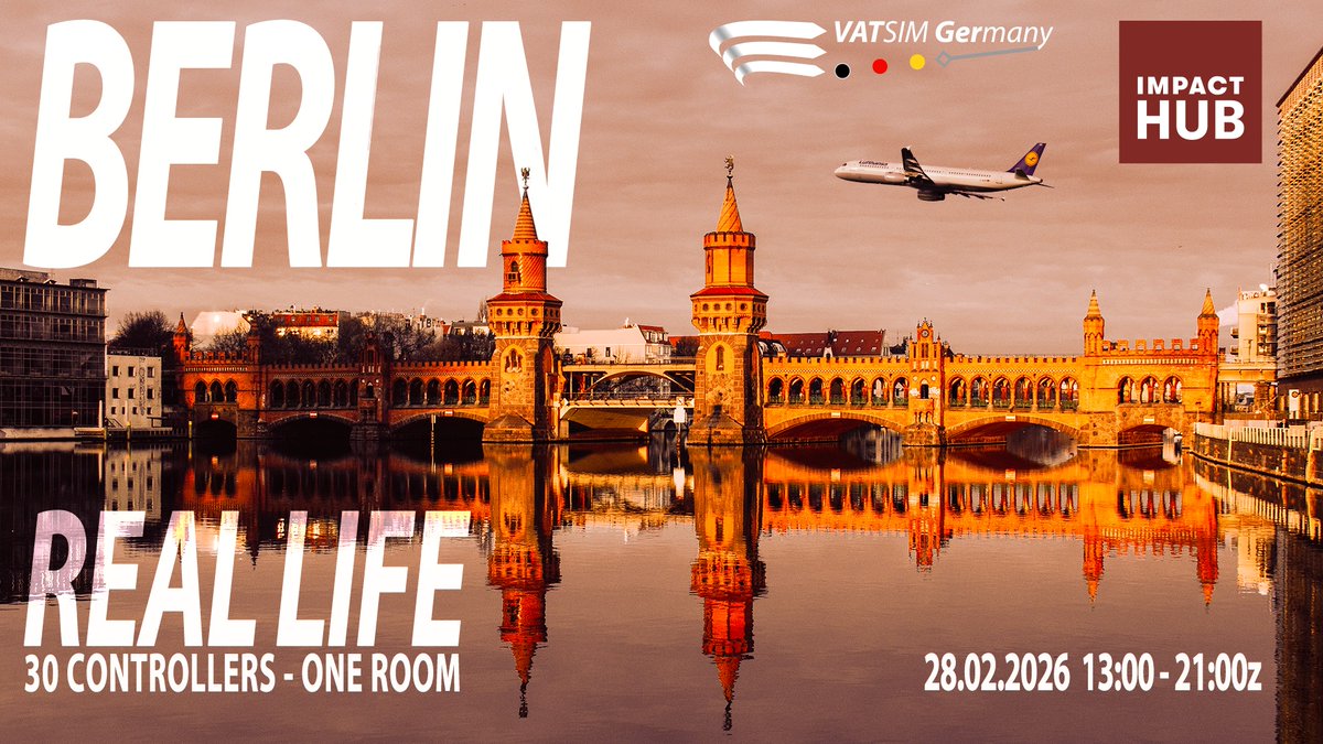 Berlin Real Life Event – Feb 28, 2026.
From VFR to long-haul, enjoy dense traffic, realistic ATC, and a vibrant community atmosphere, live from Berlin and online. #VATSIM #VATGER #flightsim