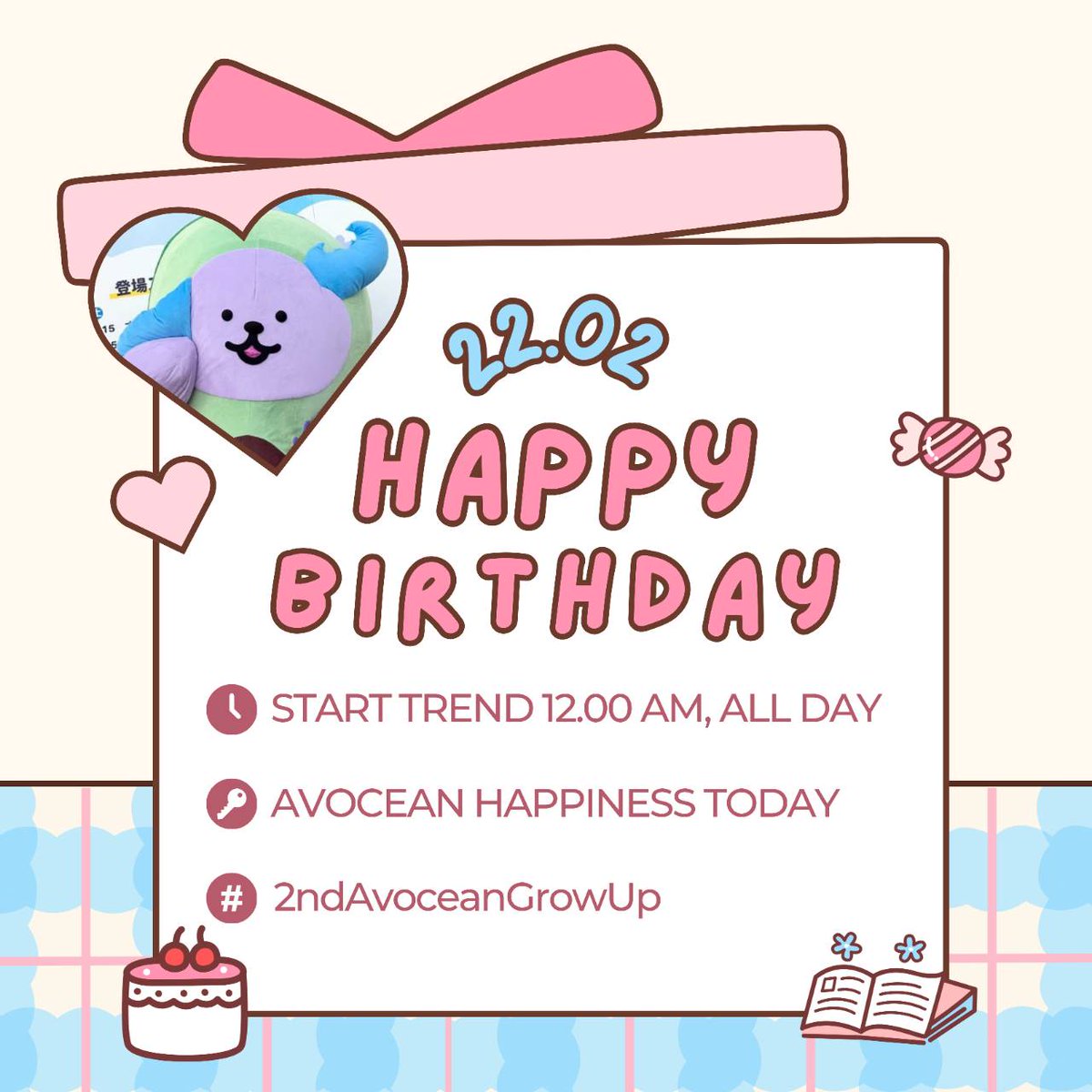 Announcement for TOMORROW trending

📆 [22.02.2026] 
~ 🎂 Happy #AVOCEAN Day 🎁🎀 ~

ㅡ 🎊 ขอเชิญชวนอุนย่าอุนยายร่วมกันส่งต่อความรักและคำอวยพรผ่านตัวอักษร ภาพอาร์ต ภาพถ่าย ให้แก่น้องอะโวเชี่ยนหลานรักของพวกเราที่มีอายุครบ 2 ขวบ 🥑🛟🌊

ยัยเด็กม๋าไก่ของอุนยาย💘 <a href="/avocean_GMMTV/">AVOCEAN</a> 

🗝