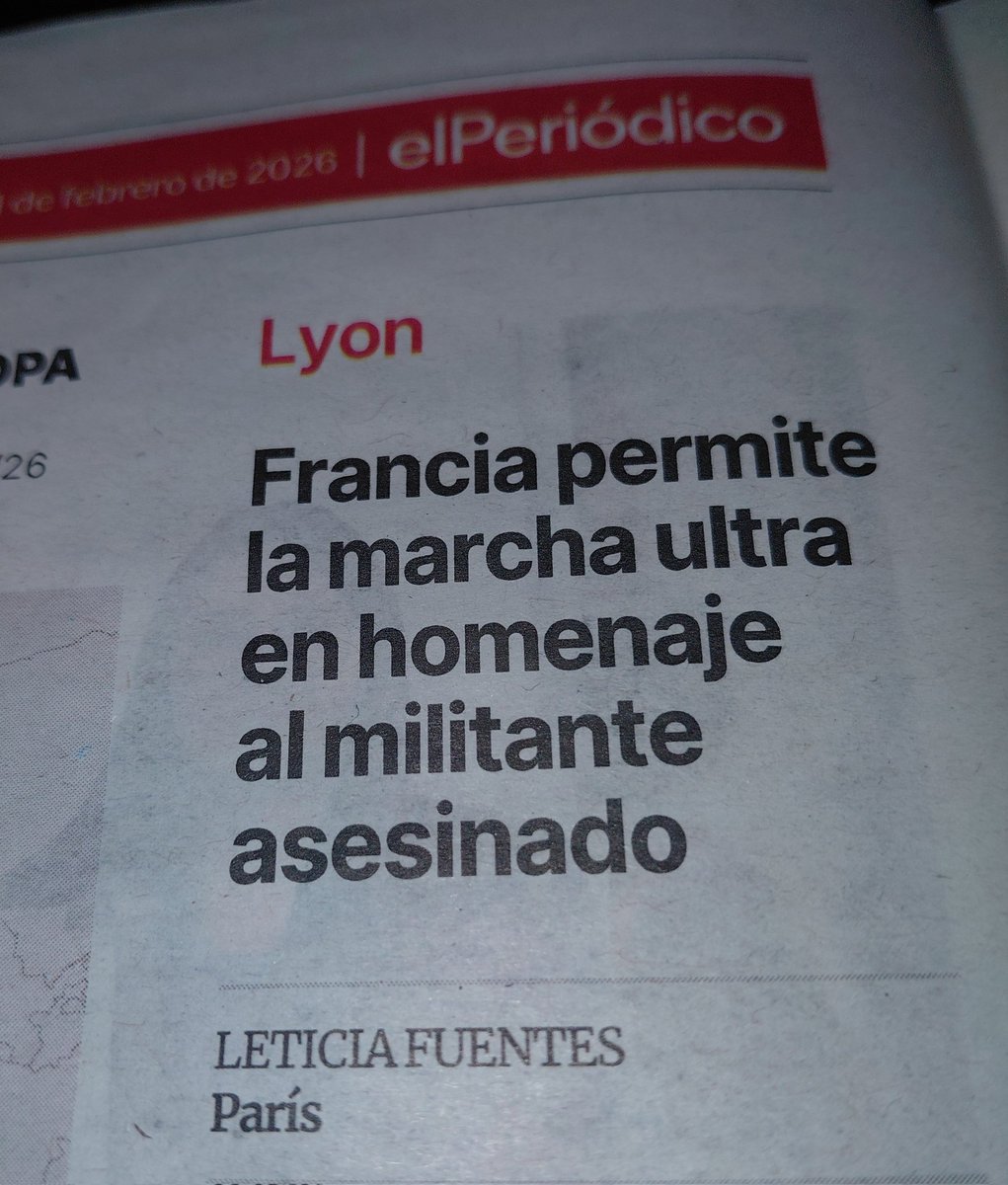 Oye, <a href="/leticiafuentesm/">Leticia Fuentes</a>, el titular correcto y no la basura que has escrito, sería:
"Francia permite la manifestación en homenaje a Quentin Deranque, estudiante de Matemáticas de 23 años, ASESINADO POR LA EXTREMA IZQUIERDA"