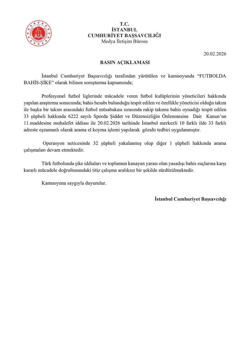Bazı arkadaşların algı problemi olduğunu gözlemlediğim için tekrar bir açıklama yapma gereği duydum.
Dünkü paylaşımda İstanbul Başsavcılığımızın yaptığı bir operasyondan yola çıkarak:

“Türkiye’de kendi TC Kimlik numarası ile 5-10 TL’lik bahis oynadığı gerekçesi ile Türkiye