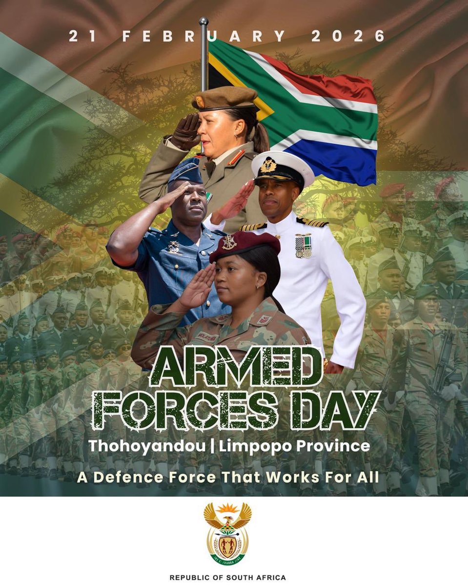 Today, 21 February 2026, Armed Forces Day takes place in Thohoyandou, Thulamela Local Municipality, Vhembe District. A week of activities leads to the grand parade honouring our men and women in uniform.
#ArmedForces2026 #ArmedForcesDay2026