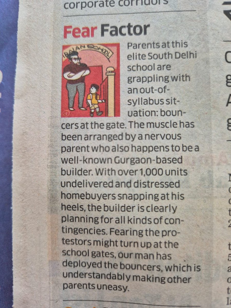 VishalBhargava5's tweet photo. Gurgaon Builder hires bouncers to be outside the gate of his child's school. He is worried that his distressed home buyers may land up over there to protest. https://t.co/g17EXEoLcW