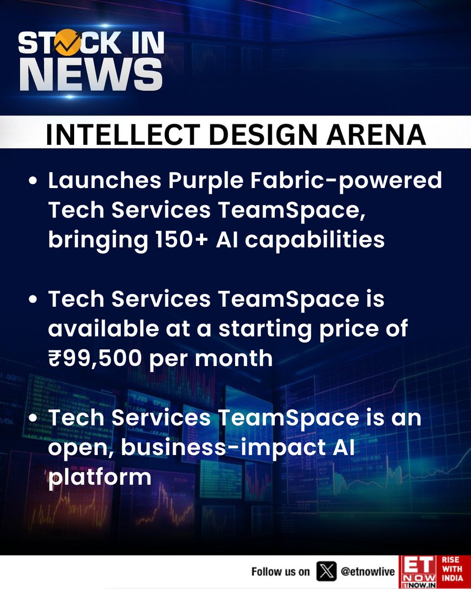 ETNOWlive's tweet image. #StockInNews | Intellect Design Arena launches Purple Fabric-powered Tech Services TeamSpace, bringing 150+ AI capabilities

#INTELLECT #StockMarket