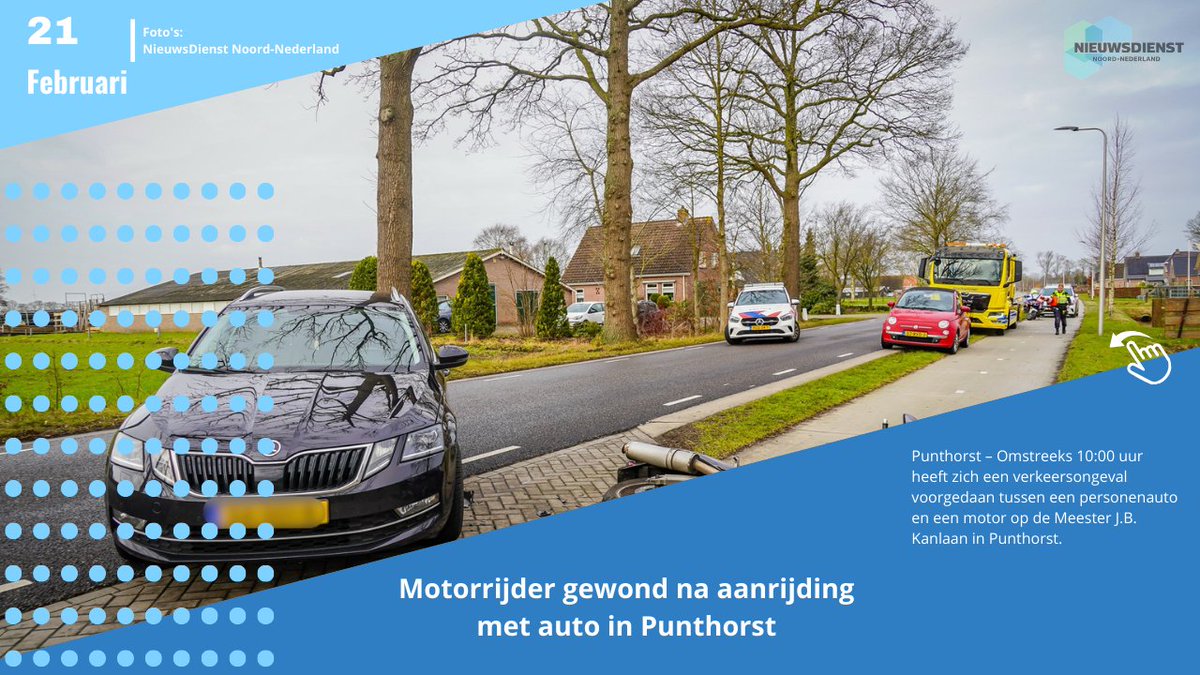 Auto en motor botsen op Meester J.B. Kanlaan in Punthorst