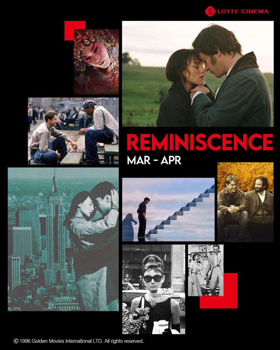 cloudy_dune's tweet image. 🎬 롯데시네마 : 3~4월 명작 재개봉 기획전 📽️🎞️

📌 상영작 라인업
• 3/4(수) &amp;lt;굿 윌 헌팅&amp;gt;(1997)
• 3/11(수) &amp;lt;오만과 편견&amp;gt;(2005)
• 3/18(수) &amp;lt;쇼생크 탈출&amp;gt;(1994)
• 3/25(수) &amp;lt;첨밀밀&amp;gt;(1996)
• 4/1(수) &amp;lt;패왕별희 디 오리지널&amp;gt;(1993)
• 4/8(수) &amp;lt;로마의 휴일&amp;gt;(1953)
• 4/8(수) &amp;lt;티파니에서