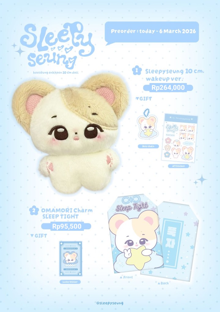 [INA GO🇮🇩] 

Enhypen Heeseung "Sleepyseung (Wake Up Ver.)" 10cm Animal Doll by <a href="/sleepyseung_/">Sleepyseung</a>
⤿ price &amp; details check pic

✅ FP / DP 70%
❌ shiploc, tax, adm. shopee, packing
📦 3-4 bulan produksi
🗓️ Close 6 Mar; 16.00 WIB
🗓️ Rembal 6 Apr

Order: bit.ly/FOsagirltarius…