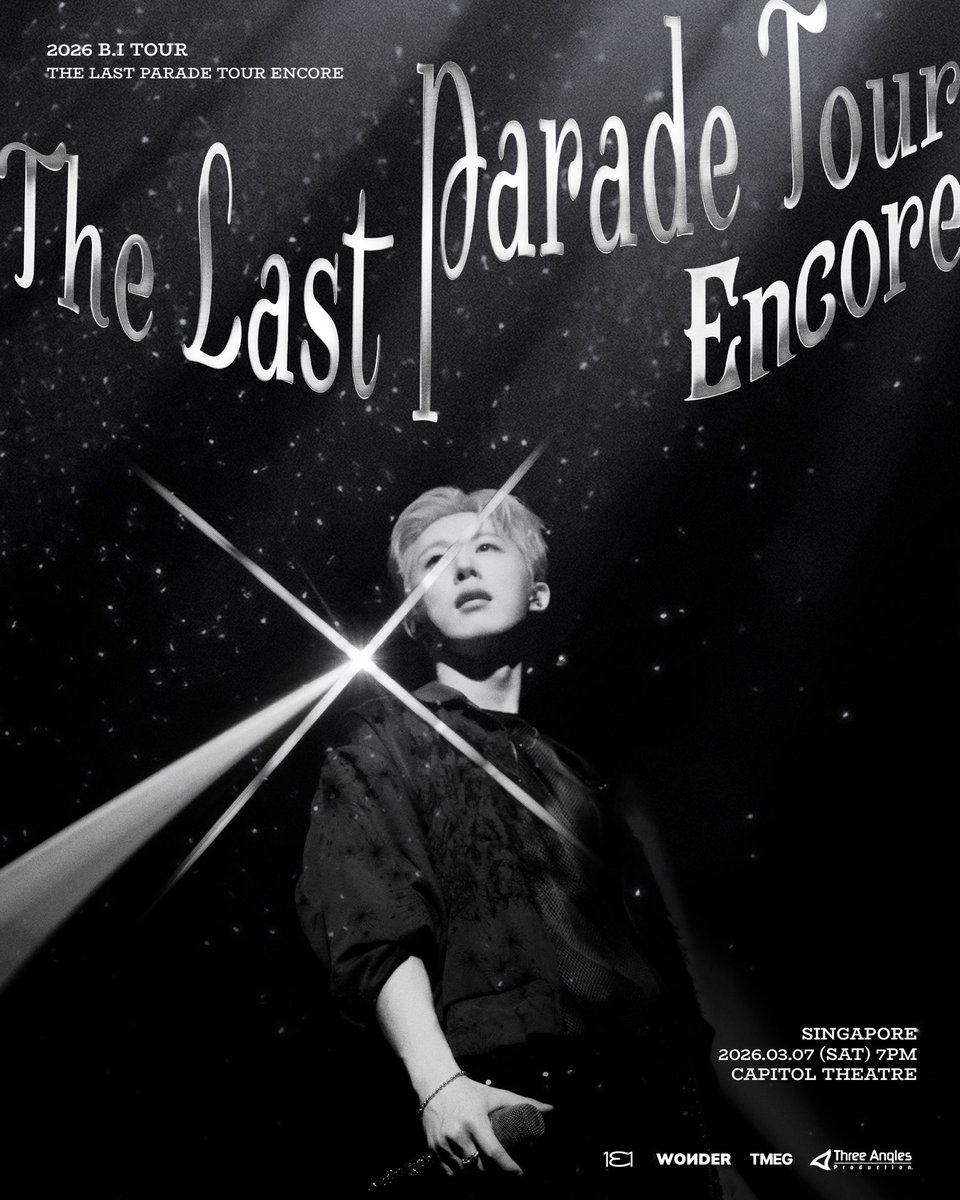🎡 The magic for the Last Parade continues! 

Step back into Wonderland and experience the magic one last time at the Capitol Theatre on 7 March for the 2026 B.I TOUR: The Last Parade Tour ENCORE in SINGAPORE! 

Full details coming soon. 🔜🎪

#BI #비아이
#131LABEL
#2026BITOUR