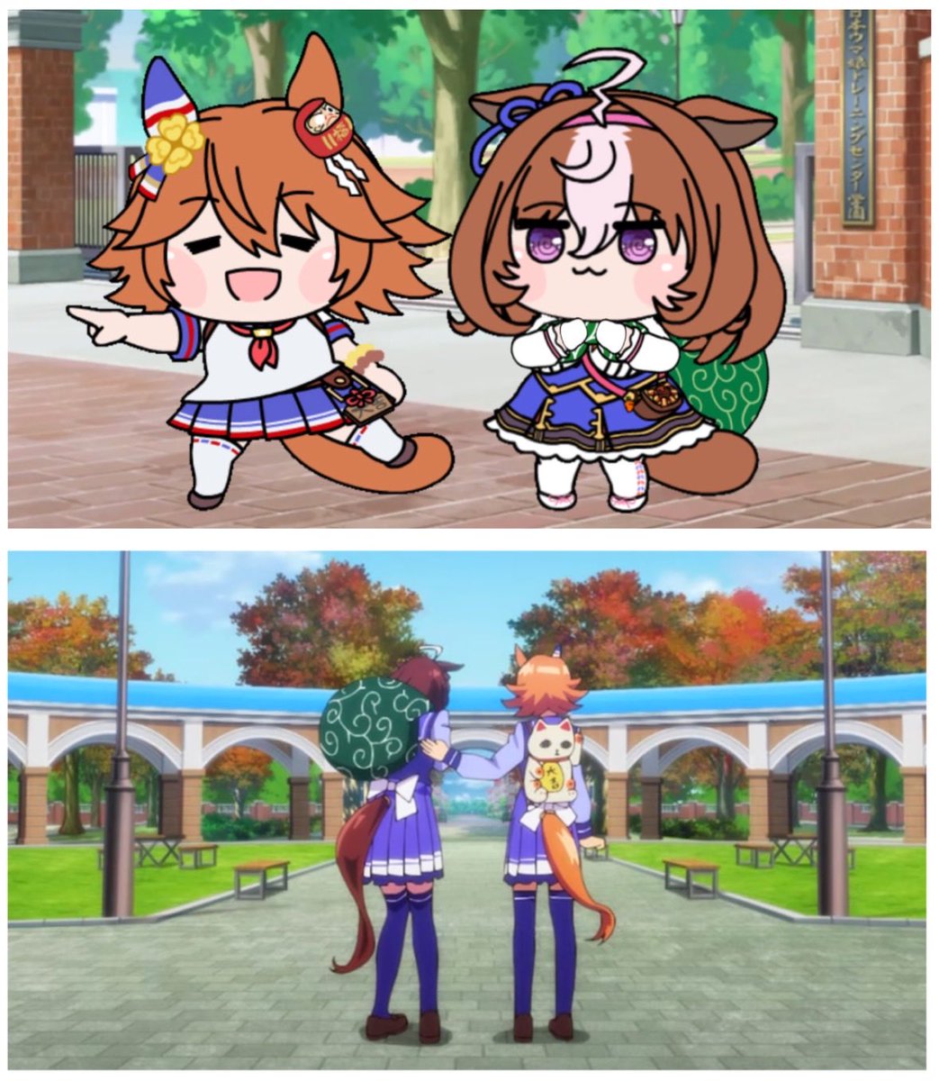 【ウマ娘たぬき】
アニメ２期で学園を去る（去ってない）メイショウドトウとマチカネフクキタル