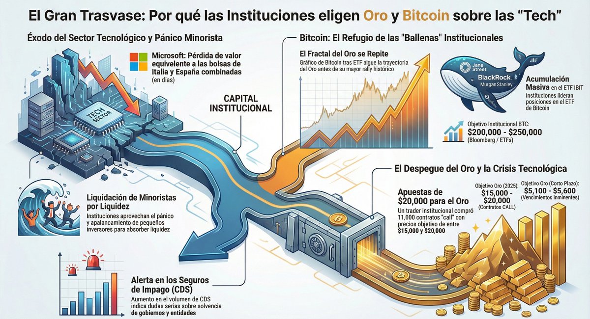 El fin de las tecnológicas: por qué las "ballenas" abandonan Microsoft por el Oro y Bitcoin. 🪙