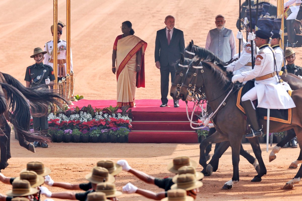 narendramodi's tweet image. India is honoured to welcome President Lula and his delegation, which includes distinguished ministers and business leaders. India-Brazil relations have long benefited from President Lula’s vision and inspiring leadership. His presence at the AI Summit has also infused new energy
