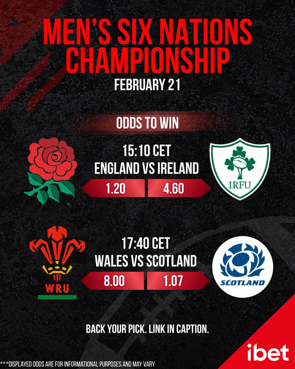 Men’s Six Nations Championship Match Day - Saturday, Feb 21🔥

A huge day of Six Nations Rugby awaits:

🏉 England vs Ireland
📍 Twickenham, London

🏴 Wales vs Scotland
📍 Principality Stadium, Cardiff

Two iconic stadiums. Four fierce rivals. One massive Six Nations matchday.