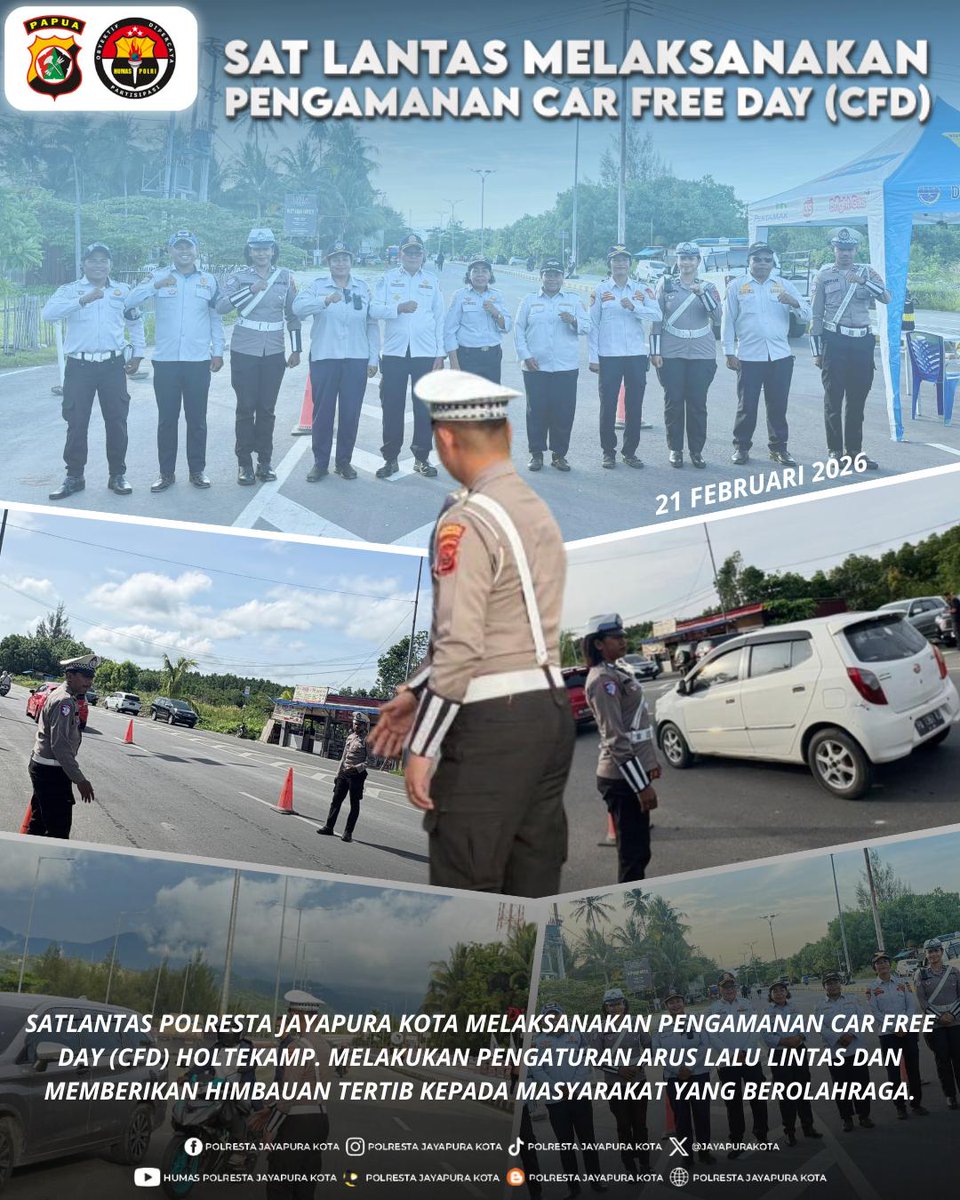 Sat lantas Polresta Jayapura Kota melaksanakan pengamanan Car Free Day (CFD) Holtekamp. melakukan pengaturan arus lalu lintas dan memberikan Himbauan tertib kepada masyarakat yang berolahraga.

#satlantaspolrestajayapurakota