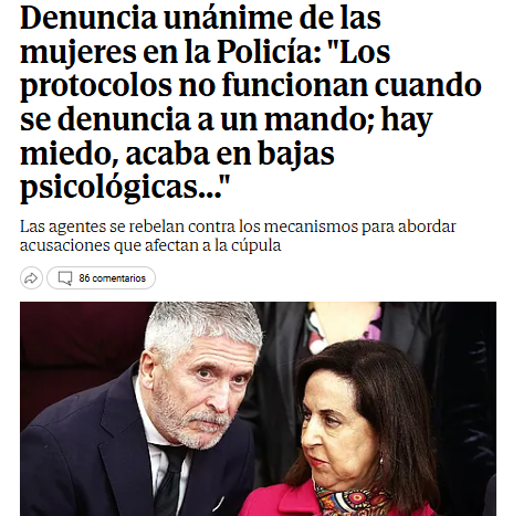 Esto es lo que pasa dentro de una policía controlada por el partido más feminista del mundo mundial.
De El Mundo