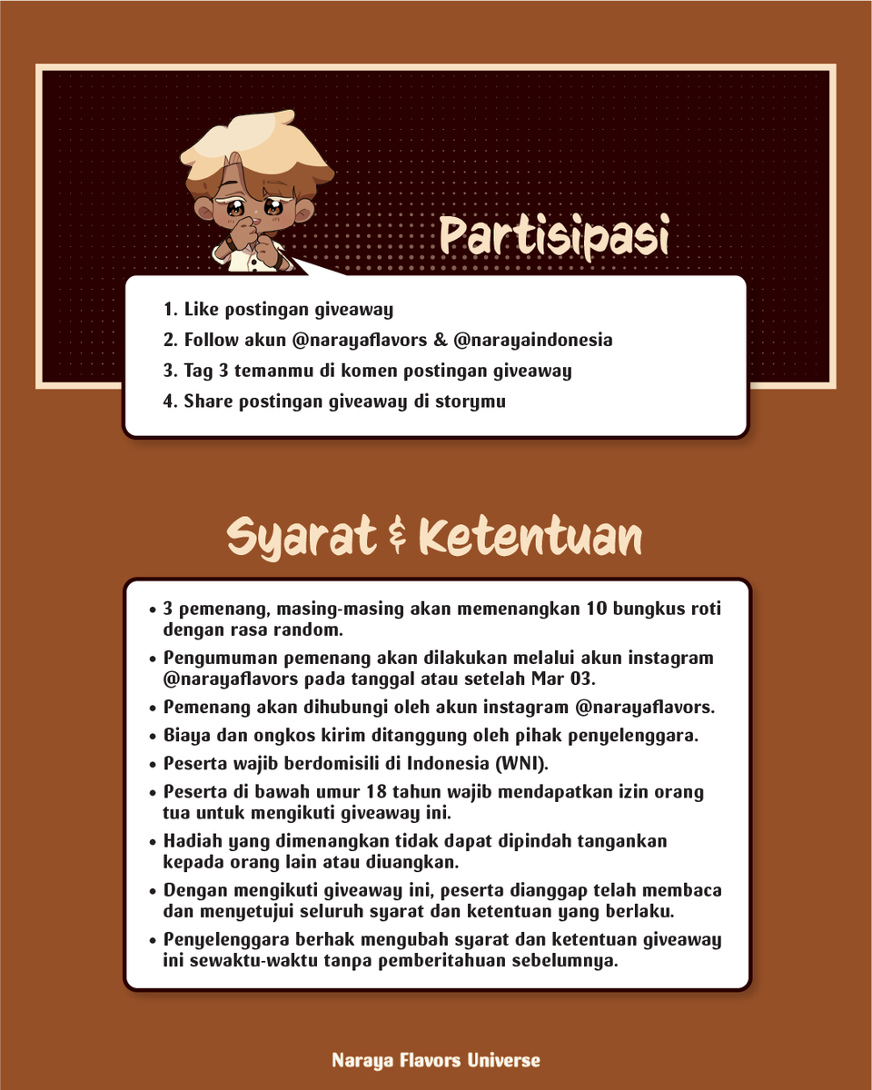 🎁 GIVEAWAY TIME 🎁

Giveaway lagi nih!😍

*Syarat dan ketentuan berlaku.

#NarayaFlavors #NAFU