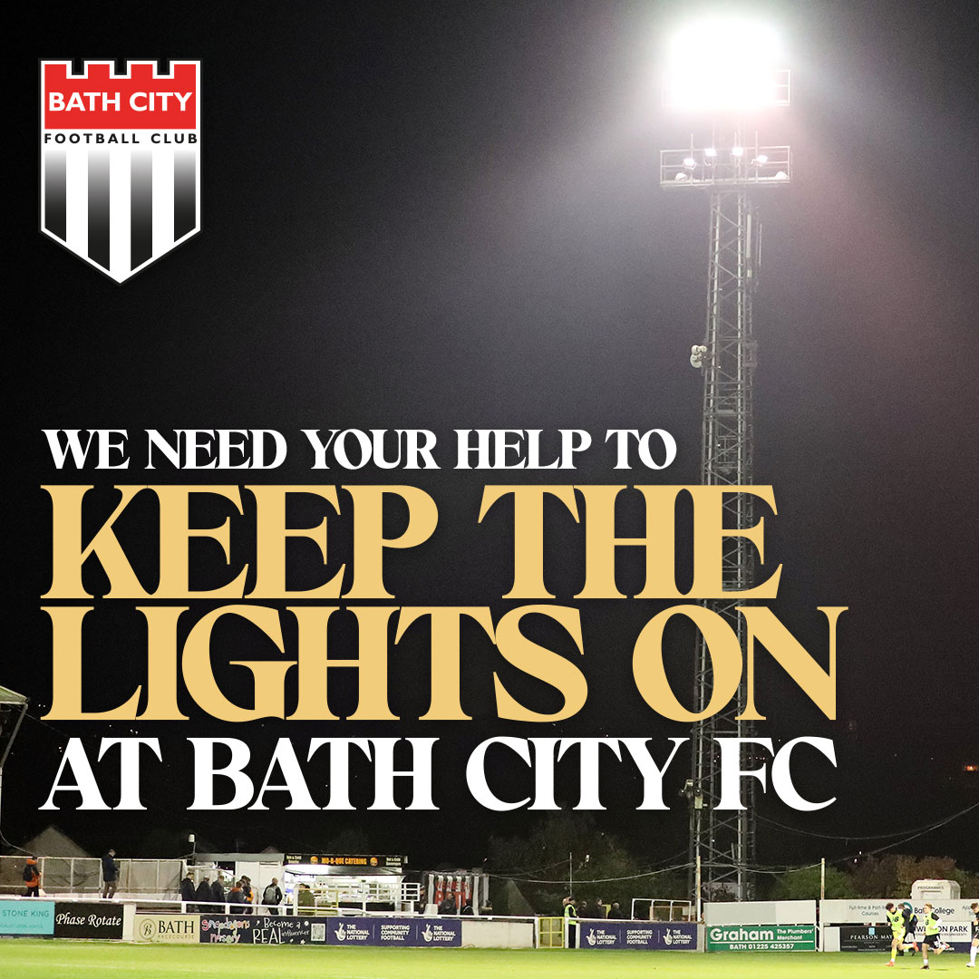 Keep the lights on at Cannon Clarke Stadium @ Twerton Park.

We’re raising £100,000 to upgrade our floodlights and protect matchdays in Bath.

We need your help.

👉 crowdfunder.co.uk/p/bath-city-ke…