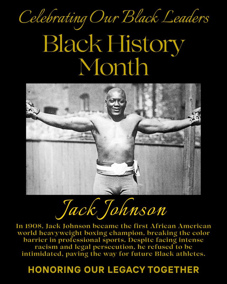 Today, we celebrate a champion who fought inside and outside the ring. 

Jack Johnson shattered boxing's color barrier and refused to bow to racism, courageously paving the way for generations of Black athletes to claim their rightful place. 

#BlackHistoryMonth #JackJohnson