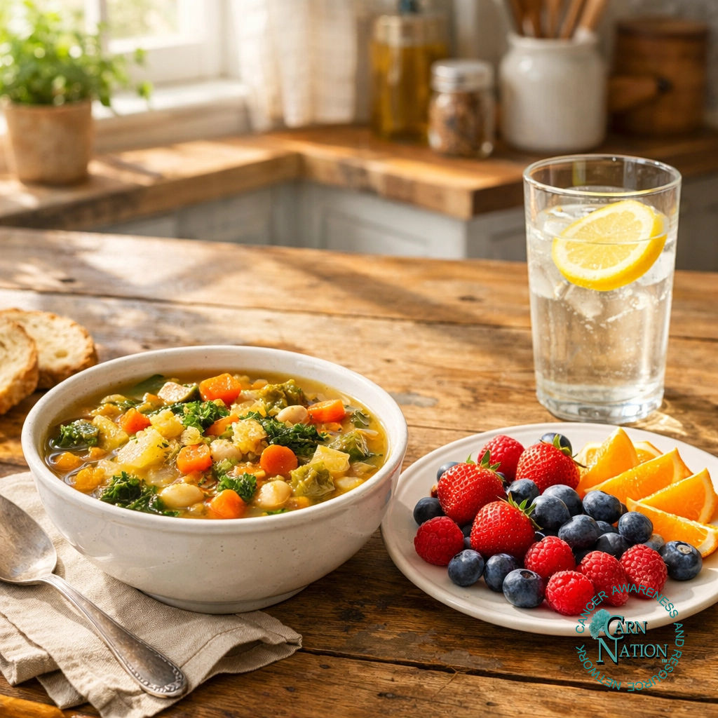 Fueling your body is part of the fight. Day 9: Nourishing the Fighter. 🍎 Small, frequent meals and plenty of water go a long way in keeping your strength up. Listen to your body and give it the care it deserves. We’re in your corner! 💪 #NewlyDiagnosed #CARN