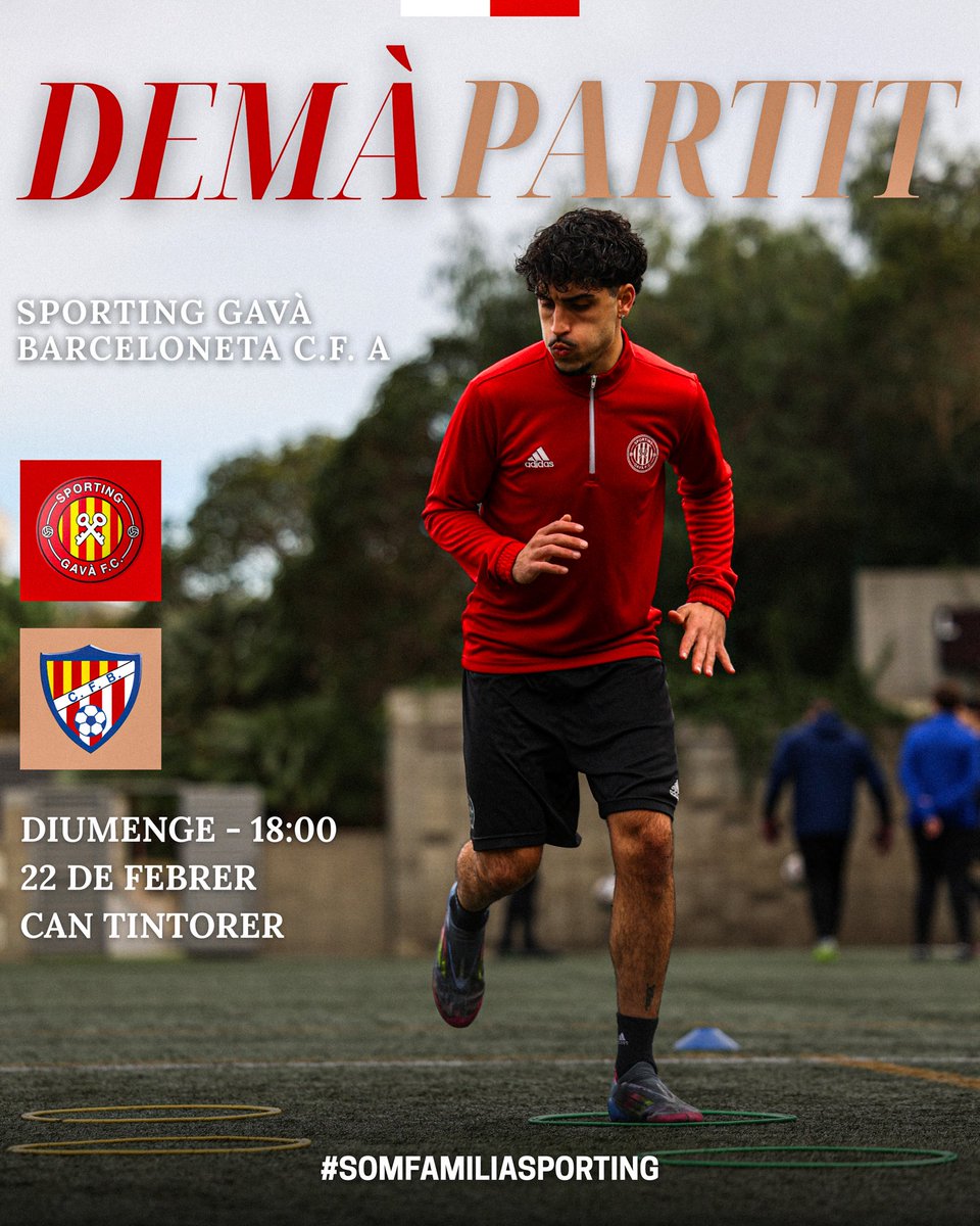 🔴⚪ DEMÀ PARTIT

Demà tornem a competir.
Demà tornem a casa.

🆚 Barceloneta C.F. A
📍 Can Tintorer
📅 Diumenge
⏰ 18:00 h

Partit important davant la nostra afició.
Necessitem intensitat, concentració i el suport de tots des del primer minut.

Tots junts.