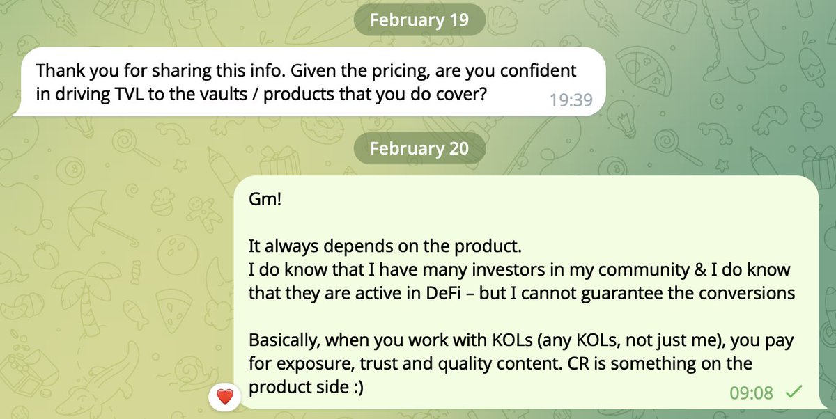 Dear founders,

No KOL in the world will guarantee you conversions.
If they do, they just want your money.

KOLs give teams exposure to a specific community of people who are loyal to the KOL.

But if your product’s value proposition is weak, no KOL – and no other marketing