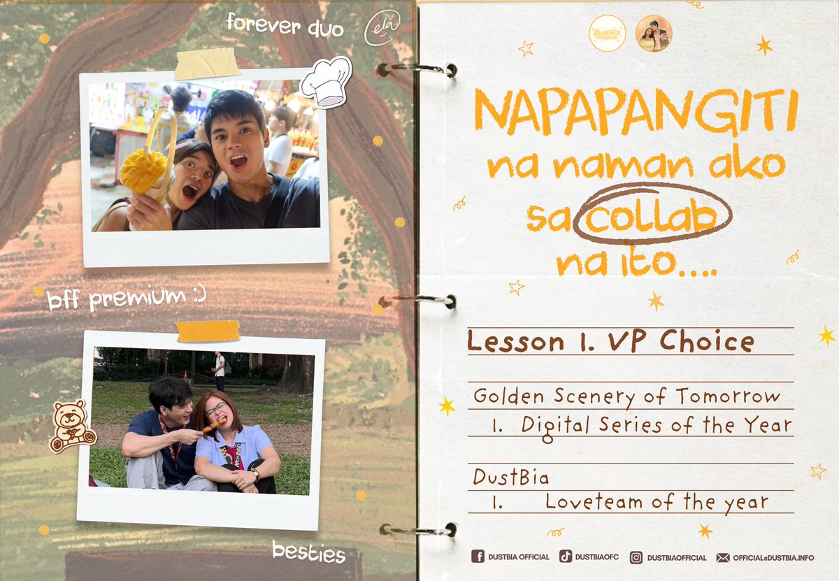 𝐍𝐀𝐏𝐀𝐏𝐀𝐍𝐆𝐈𝐓𝐈 𝐧𝐚 𝐧𝐚𝐦𝐚𝐧 𝐭𝐚𝐲𝐨 𝐬𝐚 𝐜𝐨𝐥𝐥𝐚𝐛 𝐧𝐚 ’𝐭𝐨… 💛🧡

We’re teaming up with 𝗪𝗶𝗹𝗕𝗲𝗮 𝗩𝗼𝘁𝗶𝗻𝗴 𝗧𝗲𝗮𝗺 (<a href="/wilbea_vt/">WILBEA VOTING TEAM</a>) for the #7thVillagePipolChoiceAwards! 

🧡 𝗪𝗶𝗹𝗕𝗲𝗮𝗿𝘀 → “𝗗𝘂𝘀𝘁𝗕𝗶𝗮” (Loveteam of the Year)
💛 𝗖𝗵𝗲𝗳𝗳𝗶𝗲𝘀 →